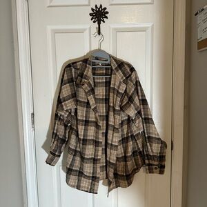 Romwe Large Plaid Button Down Shirt